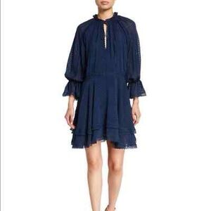 NWT Alice + Olivia Navy Blue Joanne Ruffle Handkerchief Dress